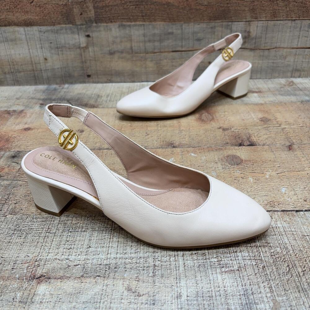 Cole Haan W27116 Slingback Heels Womens Size 7.5 38 blush Leather Block Shoes